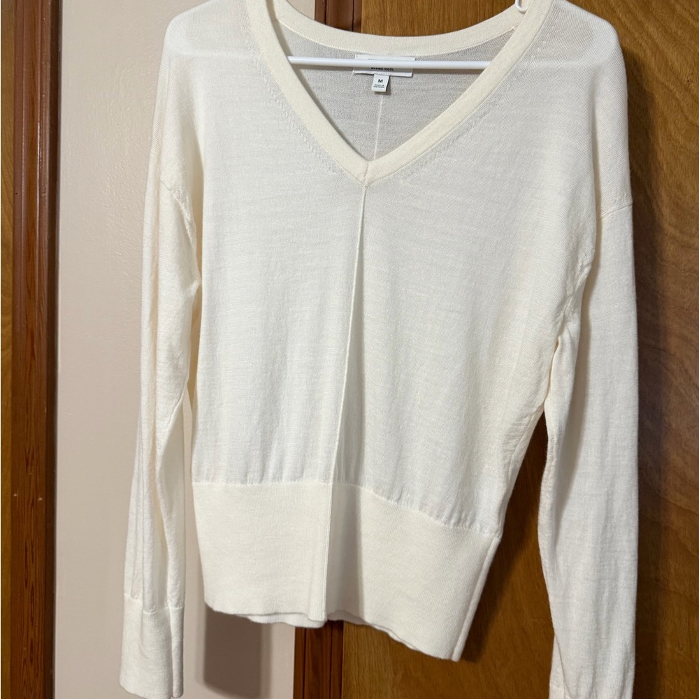 Banana Republic Off-White Merino Wool V-Neck